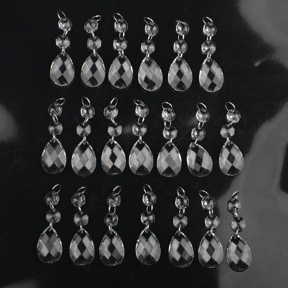 20pcs 38mm Clear Chandelier Crystals Lamp Prisms Parts Crystal Bead Pendants Hanging Drops Pendants with Octagon beads
