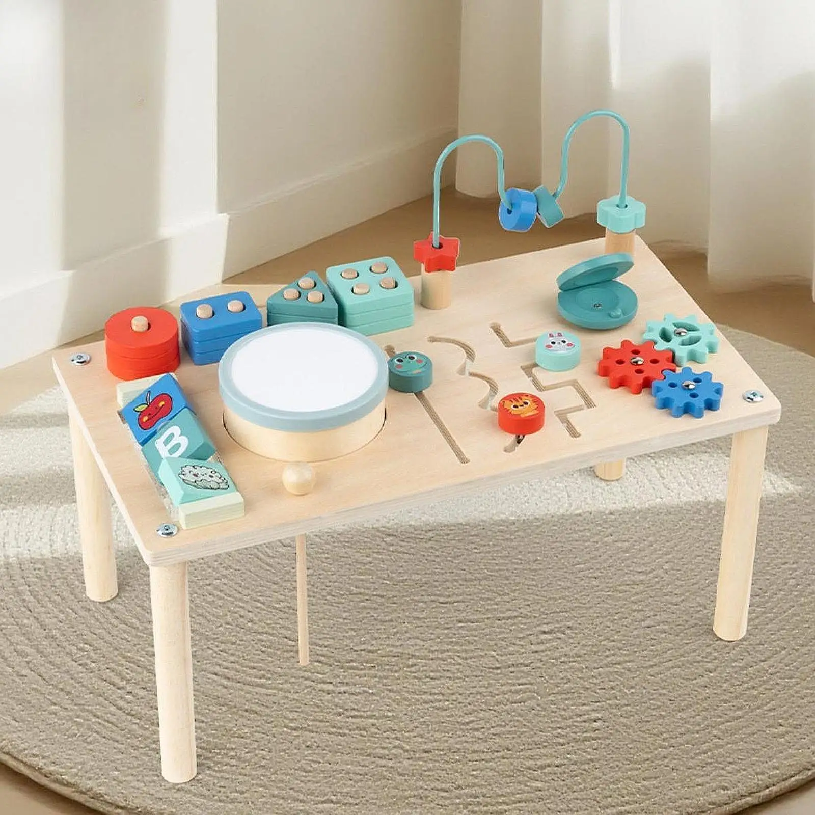 Activity Table Activity Center, Shape Sorter, Wooden Sensory Toys for 1+ Year Old, Children, Infant, Boys ,Girls Birthday Gifts