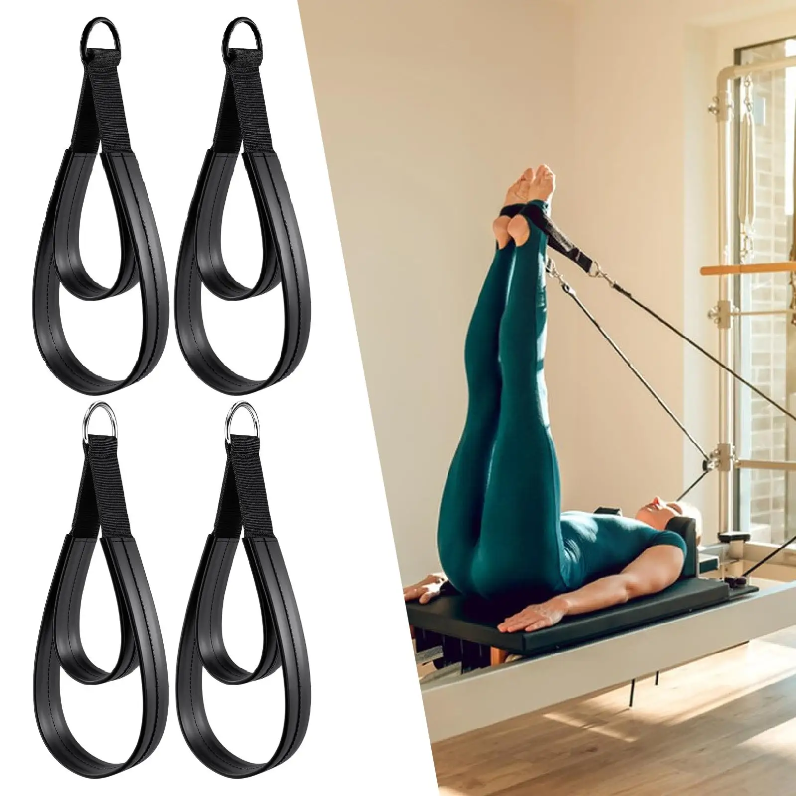 2x D Rings Strap Handle Home Exercise Accessories Pilates Double Loop Straps for Reformer for Arms Beginner Yoga Women Men Gym 2x D Rings Strap Handle Home Exercise Accessories Pilates Double Loop Straps for Reformer for Arms Beginner Yoga Women Men Gym