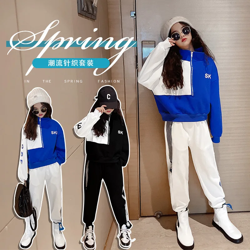 

2023 New Winter Kids Clothes Suit Girls Autumn Patchwork teenager Children Letter Sweater+ Pants 2pcs 8 9 10 11 14 year