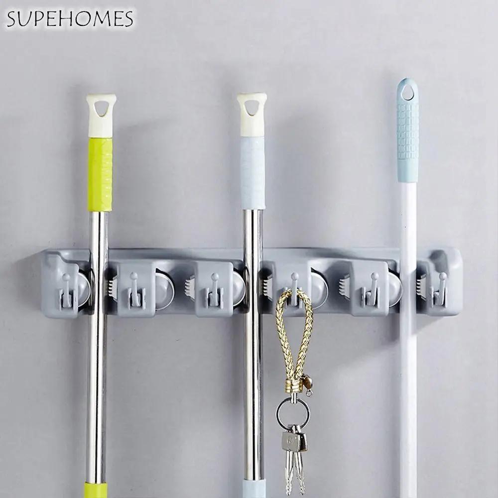 

Plastic 1Pcs Bathroom Organizer Kitchen Storage Wall Mounted Mop Holder Storage Shelf Broomstick Hook Broom Hanger
