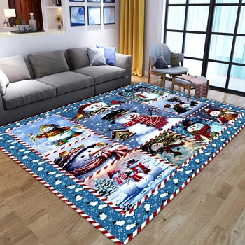 Cartoon Snowman Carpet Merry Christmas Area Rug For Living Room Bedroom Bedside Decor Home Entrance Door Mat Anti-slip Floor Mat