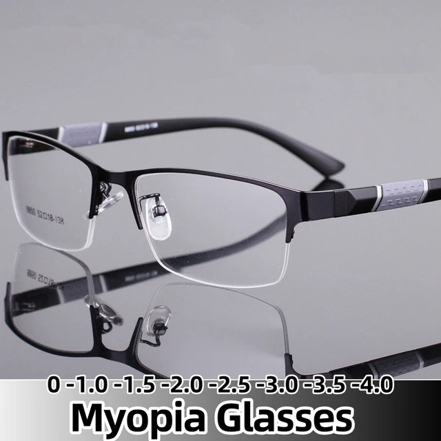 Lunettes de myopie d'affaires pour hommes unisexe classique demi-monture lunettes de Prescription rétro moins dioptrie lunettes myopes 0 à-4.0 1