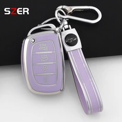 Premium TPU Smart Key Case Cover with Keychain (4 BTN Purple Set 2)