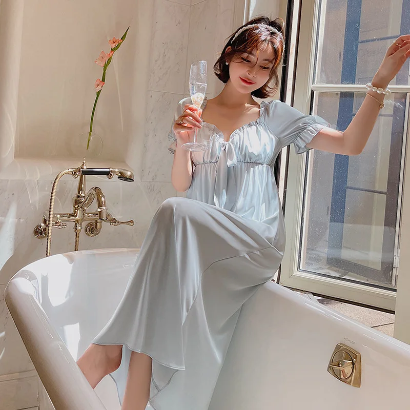 

Summer French Princess Style Sexy ice silk women's pajamas silk home dress court ملابس نوم مثيرة عنف sleepwear