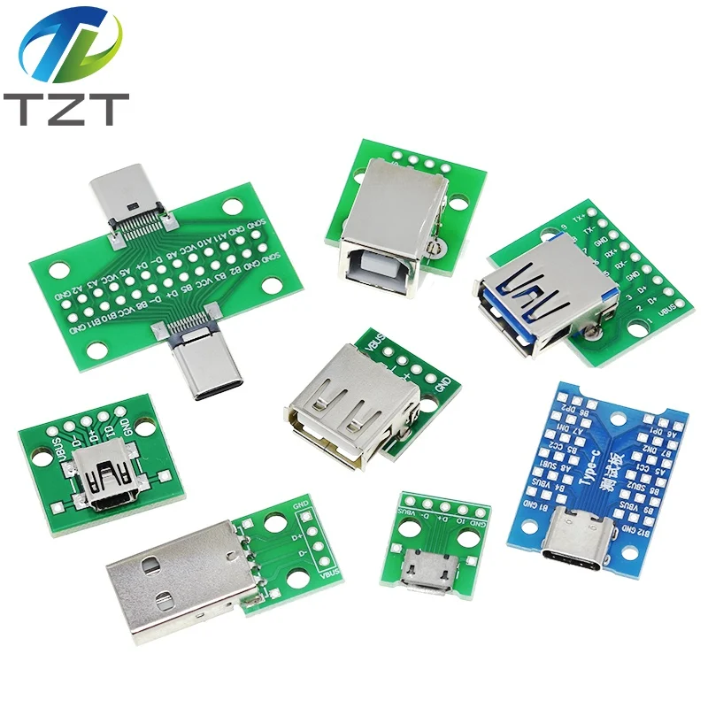 TZT USB-Stecker / MINI MICRO USB auf DIP-Adapter, Buchse 2,54 Stecker B Typ-C USB2.0 3.0 Buchse Konverter