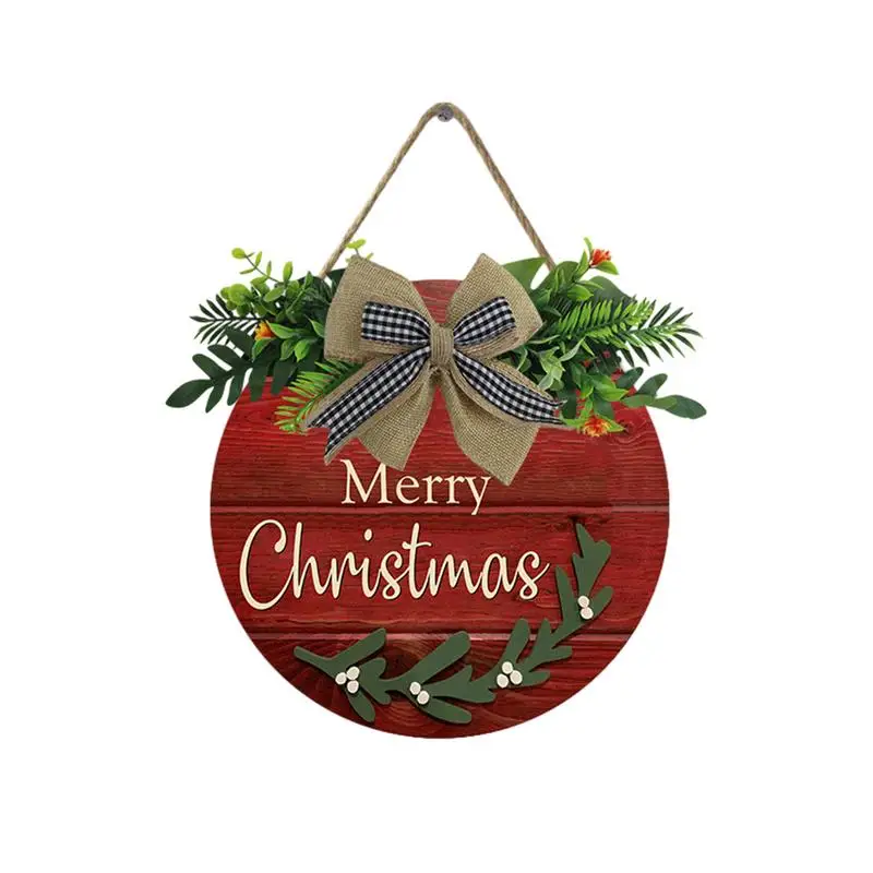 

Merry Christmas Hang Sign Wooden Christmas Wreath Door Hanger Christmas New Year Indoor Outdoor Home Decoration