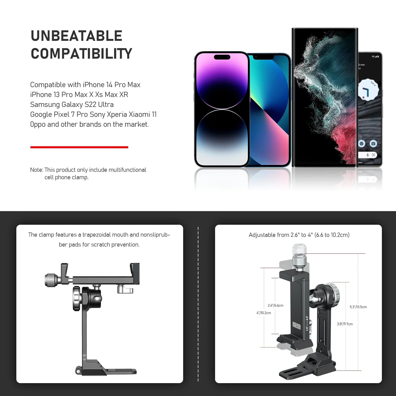PM6 Metal Phone Holder Tripod 360° Rotate Cold Shoe Mount Arca Swiss Quick Relea