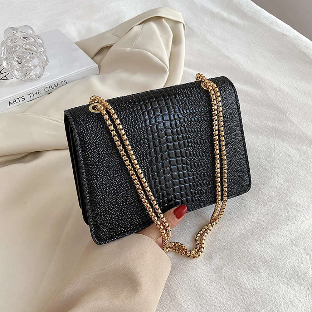 Bisi Goro Luxury Designer Handbag for Women 2023 New PU Leather Bags Diamond Hasp Crocodile Pattern Shoulder Bag Chain Hand Bags