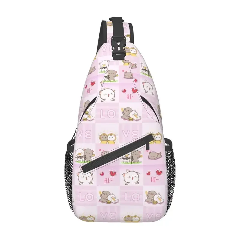 

Peach And Goma Sling Crossbody Backpack Men Custom Cartoon Mochi Chest Shoulder Bag for Cycling Camping Daypack