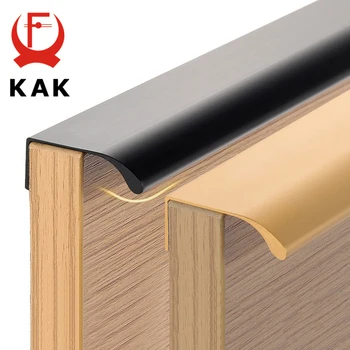 KAK สีดําซ่อนตู้จับอลูมิเนียมห้องครัวจับประตูตู้ดึงลิ้นชักยาวเฟอร์นิเจอร์ฮาร์ดแวร์ 1