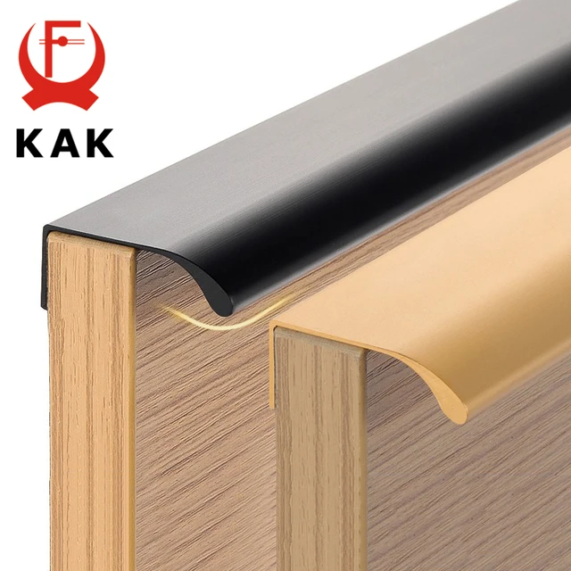 KAK สีดําซ่อนตู้จับอลูมิเนียมห้องครัวจับประตูตู้ดึงลิ้นชักยาวเฟอร์นิเจอร์ฮาร์ดแวร์ 1