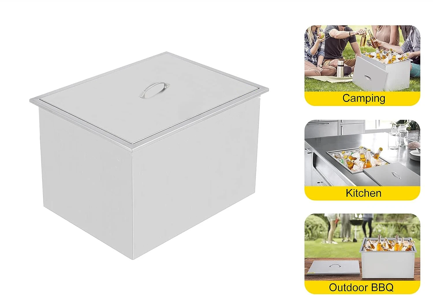 Stainless Steel Ice Cooler Drop In Ice Bin Outdoor Kitchen For Cold Wine Beverage Drop In Chest With Cover