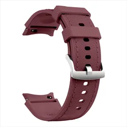 Premium Silicone - Leather Hybrid Strap - Versatile Smartwatch Wristband - Watch 4 Classic 46mm (Wine Red)