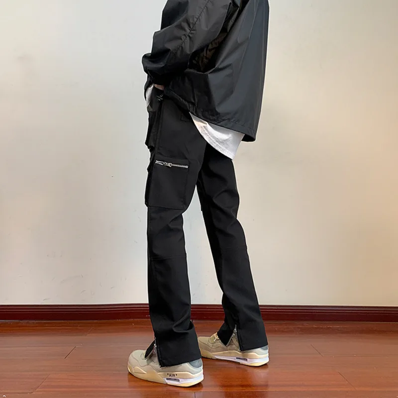 Black Cargo Pants Men Slim Fit Fashion Retro Pocket Casual Pants Men Japanese Streetwear Hip Hop Straight Pants Mens Trousers