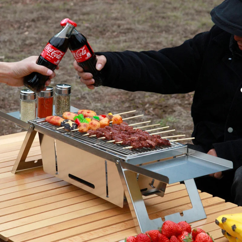 

304 Stainless Steel Outdoor Barbecue Grill One Second Folding Thickened Charcoal Burner Household Carbon Stove