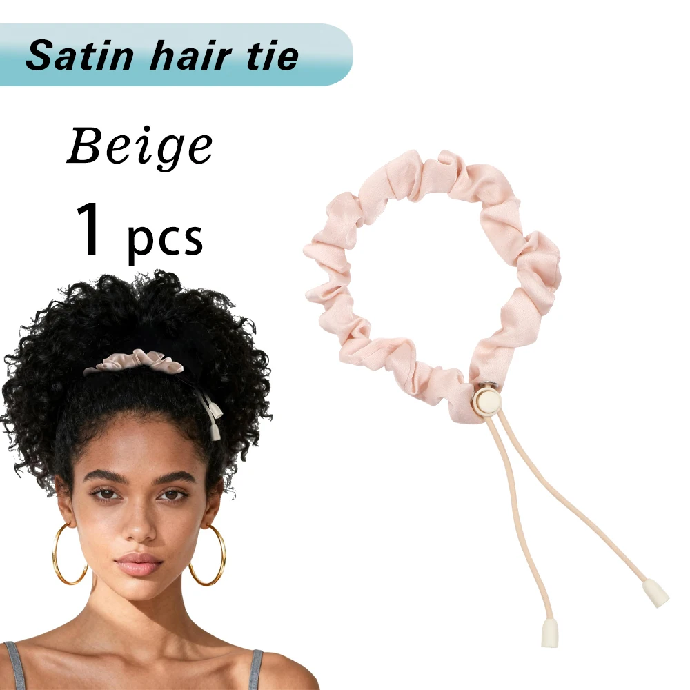 Luxurious Black Satin Adjustable Hair Tie – No-Slip, Durable & Reusable Elastic Bands for Effortless Styling