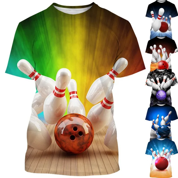 

2024 Casual Fashion 3D Printed Bowling Summer Men's Round Neck Short Sleeve Tops T Shirts