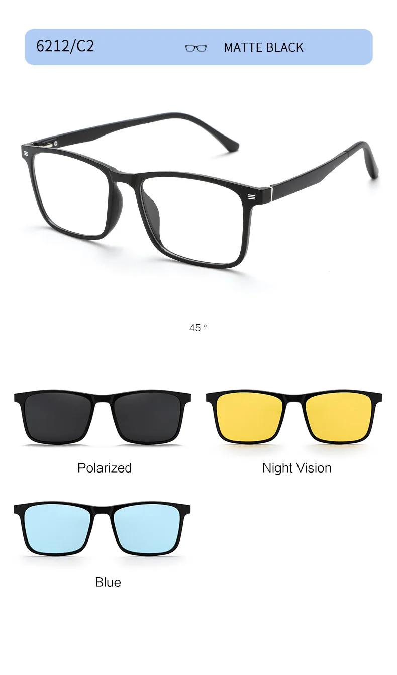 YIMARUILI Modische Übergrößen TR90 Polarisierte Magnetische Clip-On-Brille Damen Quadratische Optische Korrektionsbrillenfassung Herren 6212 – Detail 10