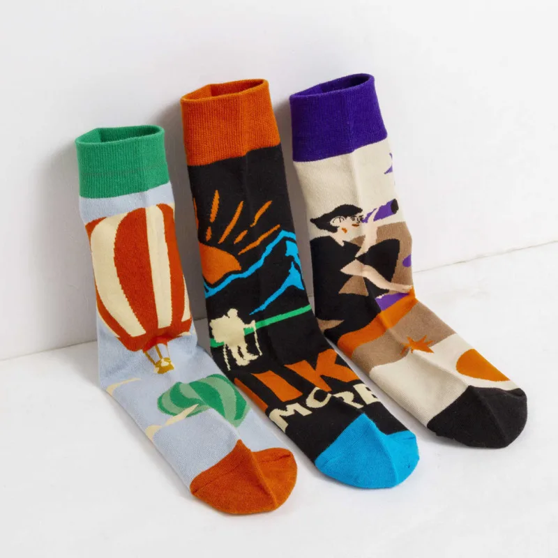

12Pairs/lots Men's Funny Skateboard Socks Creative Fashion Harajuku Print Casual Colorful Novelty Skateboard Socks New