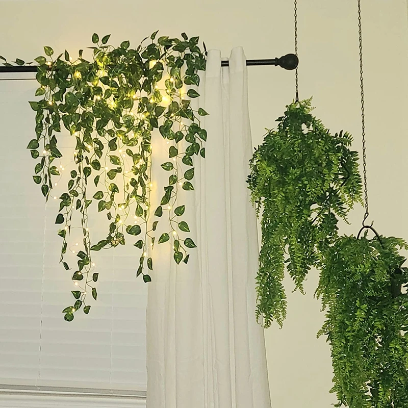 2P leuchtende künstliche Hängepflanze 2,9 Fuß gefälschte Efeu-Rankenblätter Wandpflanzengirlande mit LED-Strings Licht für Hausgarten Hochzeit – Detail 7