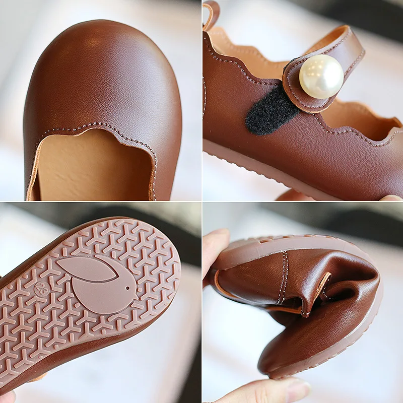 Girls Leather Shoes For Toddlers First Birtiday Children's Flats Kids Dancing Shoes For Stage Performance Wedding Party Pearls