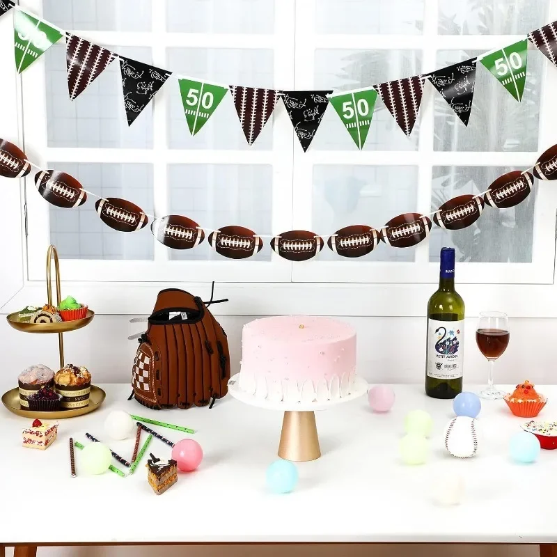 Rugby Baseball Paper Banner Sports Birthday Party Decor Sports Ball Paper Garlands for Baby Shower Bunting Cake Topper Supplies