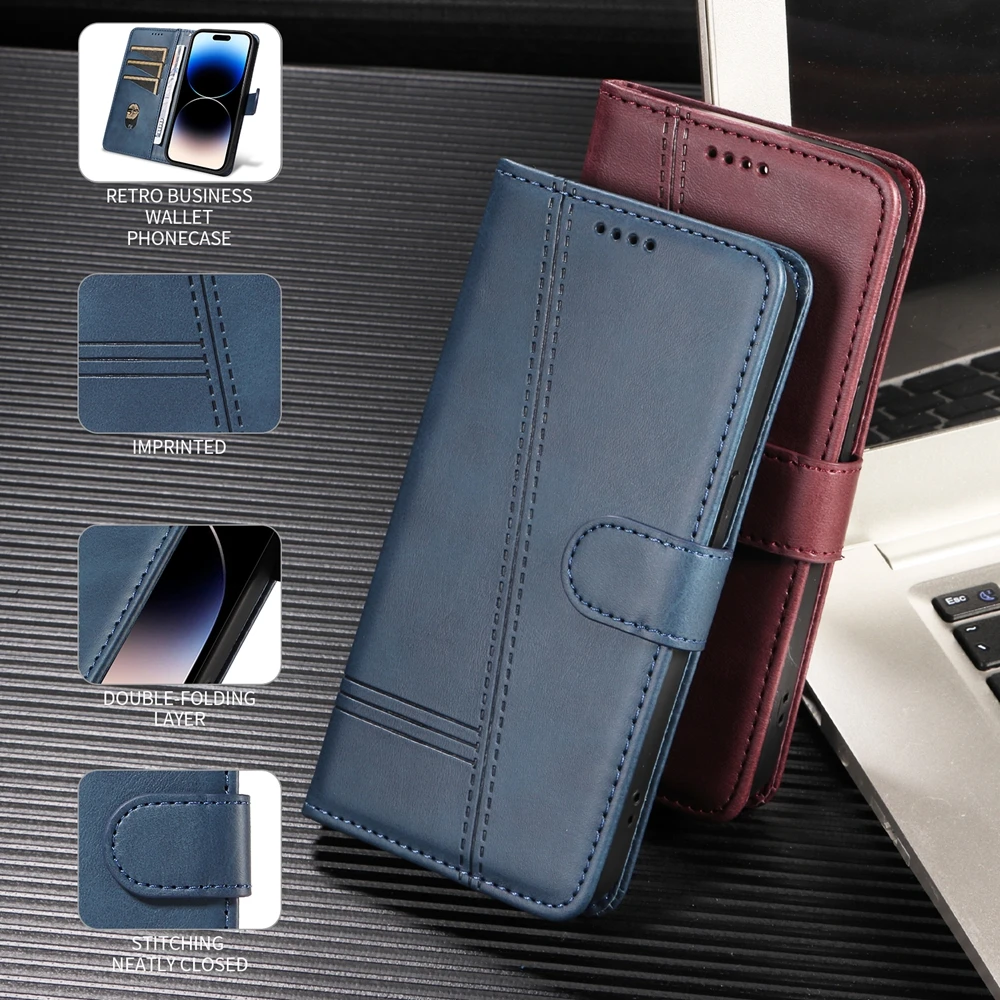 Premium Magnetic Leather Wallet Case with Card Slots - Protective Cover