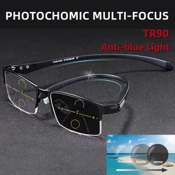 TR90 Titanium Multifocal Reading Glasses Photochromic Men Women Progressive Bifocal Anti Blue Ray UV Protect Presbyopic Glasses