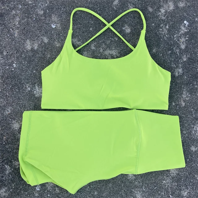 Solid Color Soft Gym Yoga Set Short Legging +Cross Back Sport Bra Tracksuit Women Gym Suit Comprehensive Training Jog Athletic