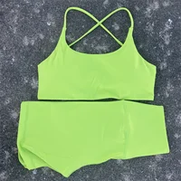 Solid Color Soft Gym Yoga Set Short Legging +Cross Back Sport Bra Tracksuit Women Gym Suit Comprehensive Training Jog Athletic 2