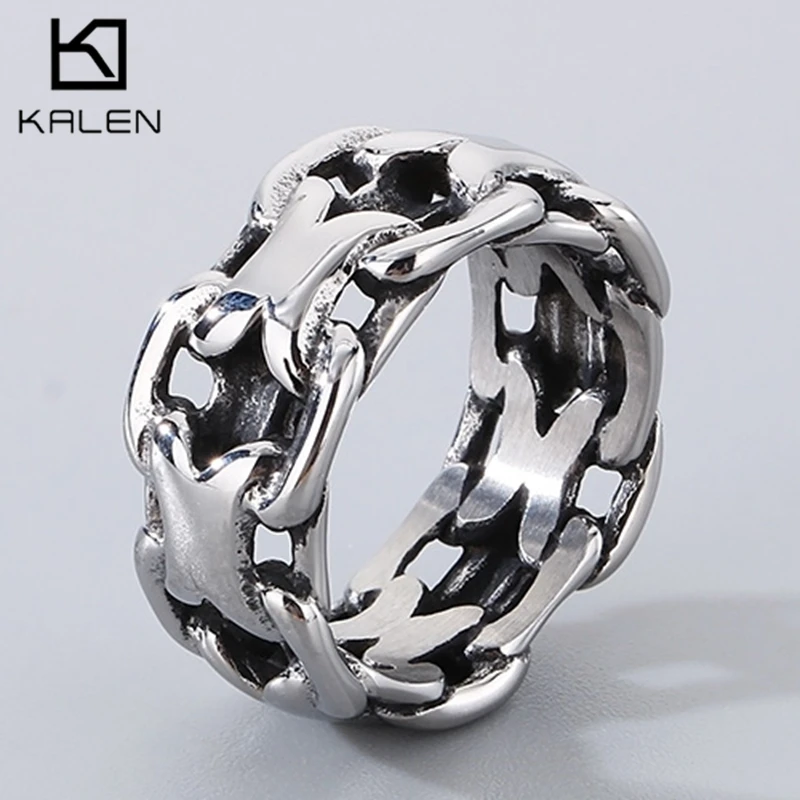 Kalen 11mm 316l Edelstahl Fingerringe für Männer Punk personal isierte männliche Charms kubanischen Kettenblatt Cocktail Party Schmuck Geschenk