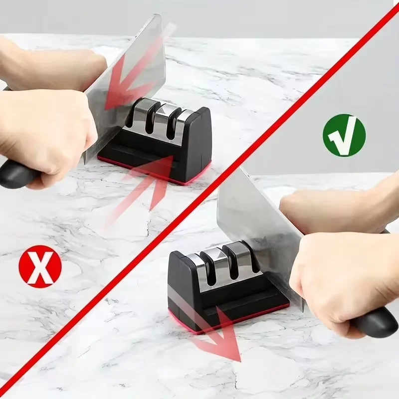 Kitchen 3 Segment Knife Sharpener Household Multi-Functional Hand-Held 3 Purpose Black Sharpening Stone Kitchen Knives Gadget 5