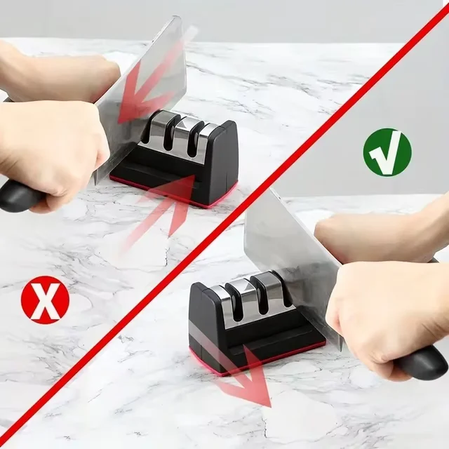 Kitchen 3 Segment Knife Sharpener Household Multi-Functional Hand-Held 3 Purpose Black Sharpening Stone Kitchen Knives Gadget 5