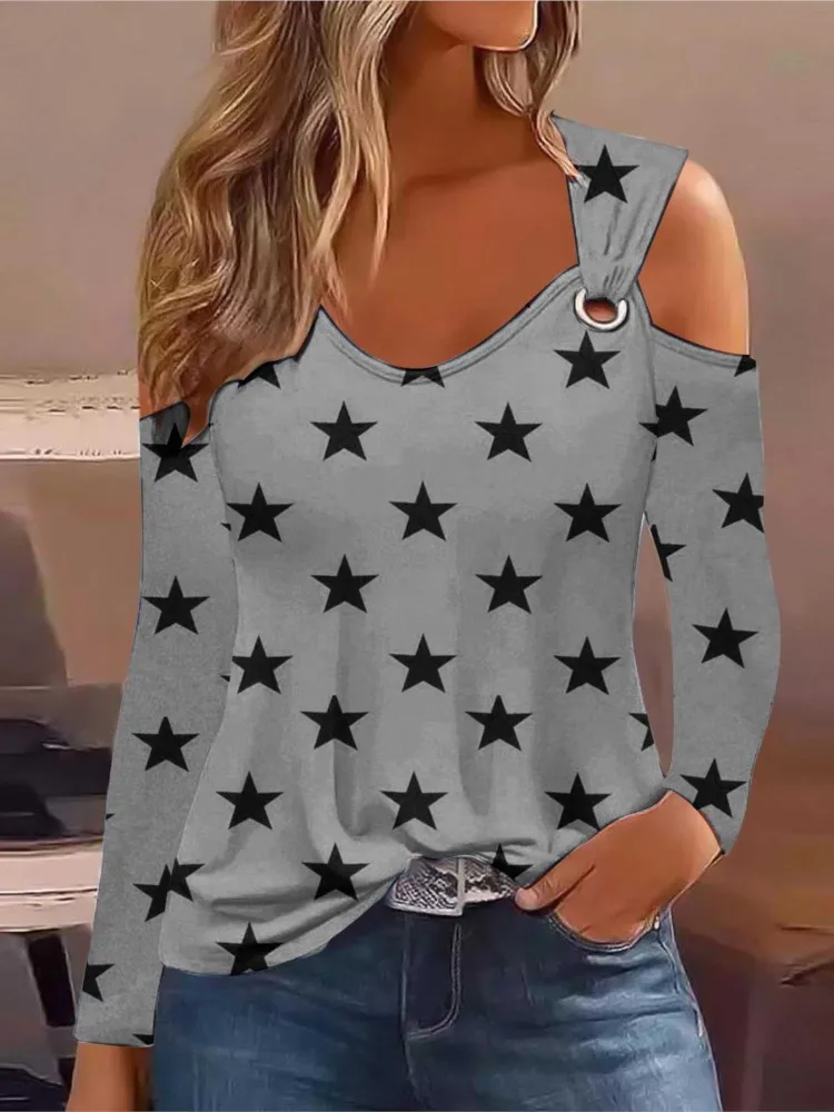 

Star Print T Shirt New Arrival 3D Women's Top Trend Personalized T-shirts Spring Long Sleeve O Neck Tees Casual Y2k Streetwear