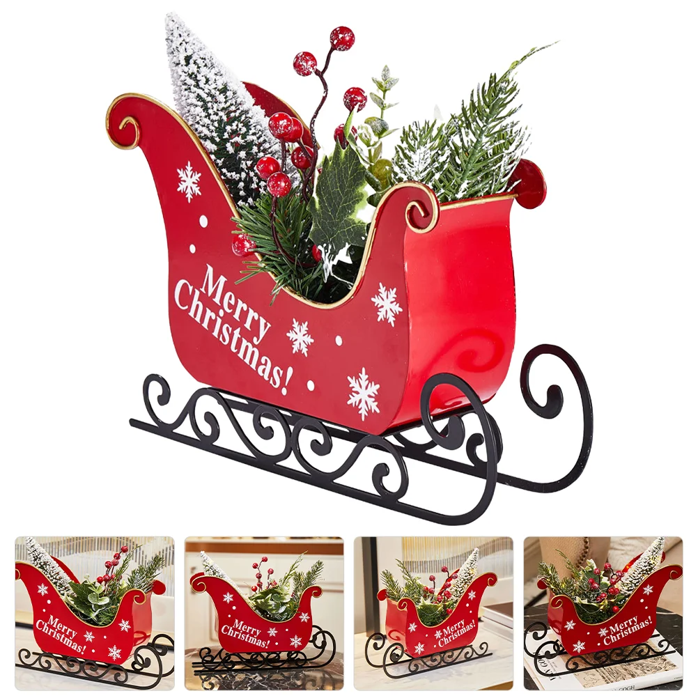 

Metal Christmas Sleigh Centerpieces Xmas Sleigh with Simulation Plant Christmas Decor for Table Top Holiday Home Decorations
