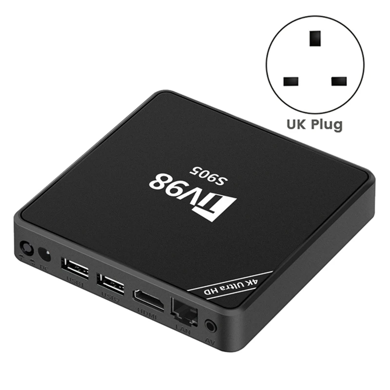 스마트 TV 박스, S9054K, 안드로이드 12, RJ45, 10M, 100M, TV98, 미디어 플레이어, 내구성 영국 플러그, 1G + 8G
