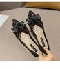 2024 New Sweet Woman Pointed Toe Bowknot Kawaii Elegant Sequins Female Flats Black Bling Rhinestone Versatile Mary Jane Shoes 1