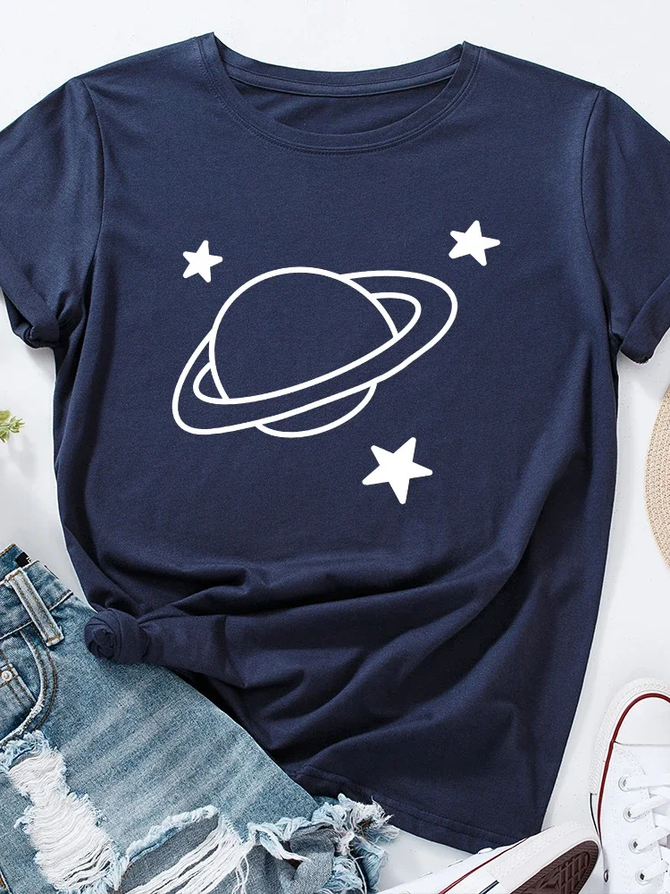 

Stars Surround Earth Print T Shirt Women Short Sleeve O Neck Loose Tshirt Summer Women Causal Tee Shirt Tops Camisetas Mujer