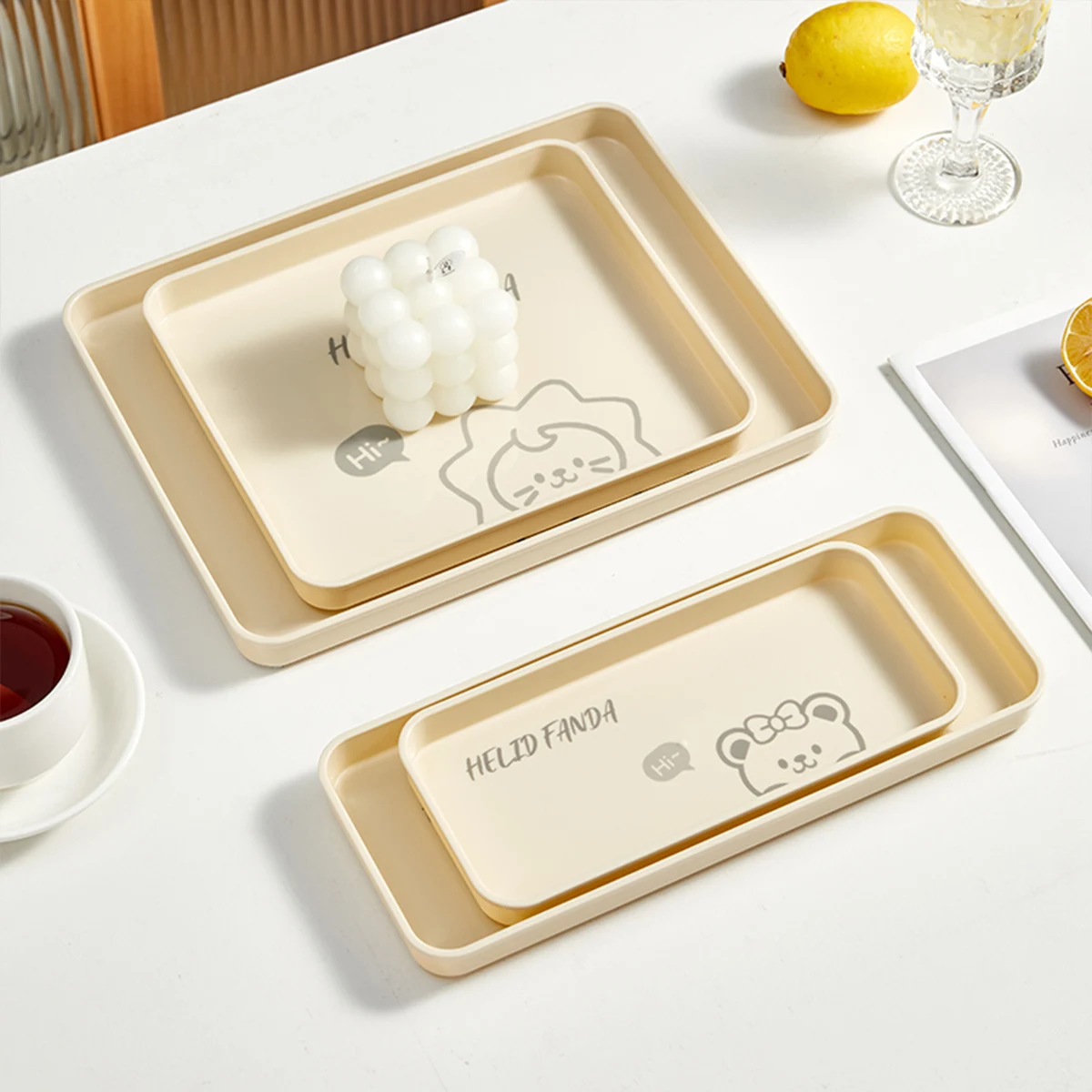 WORTHBUY Plastic Serving Tray Multifunctional Rectangular Storage Tray Restaurant Household Kitchen Cute Tableware Dessert
