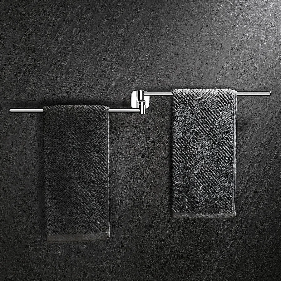 Plating Minimalist Bathroom Movable Towel Bar Light Luxury Towel Rack Wall Mounted Perforated Installation Bathroom Accessories