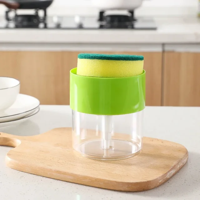 เครื่องจ่ายสบู่เหลวสําหรับห้องครัว เครื่องจ่ายสบู่เหลว เครื่องจ่ายสบู่เหลวในครัวพร้อมที่วางฟองน้ํา ฟองน้ําแคดดี้ เครื่องปั๊มสบู่ 1