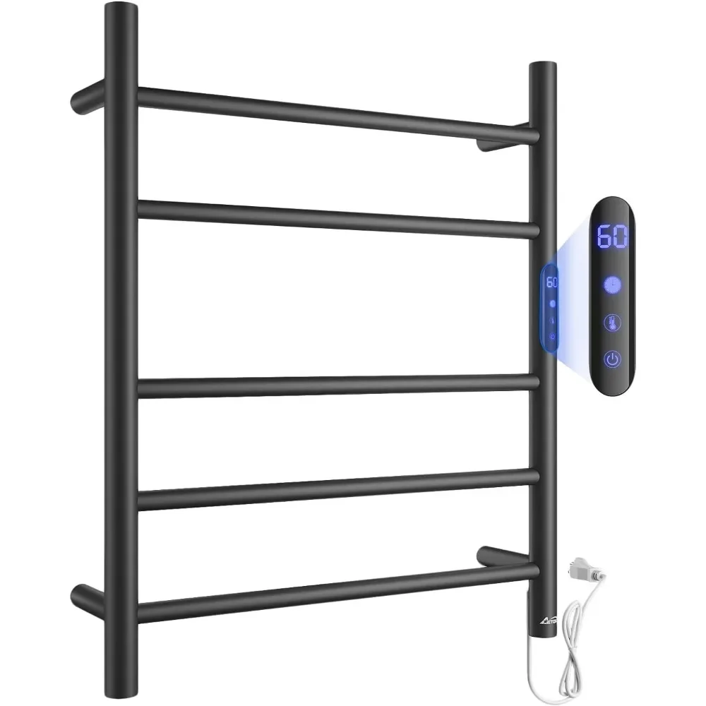 

Towel Warmer, 5 Bars Heated Towel Racks for Bathroom, Electric Towel Drying Rack with LED Built-Up Timer, Wall Mounted Plug-in