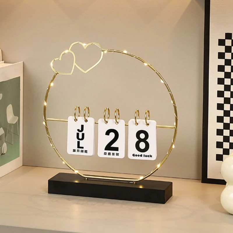 

Desk Flip Calendar, Iron Rings Binding Permanent Calendar with Dates and Month Cards, for Office Desk Decoration