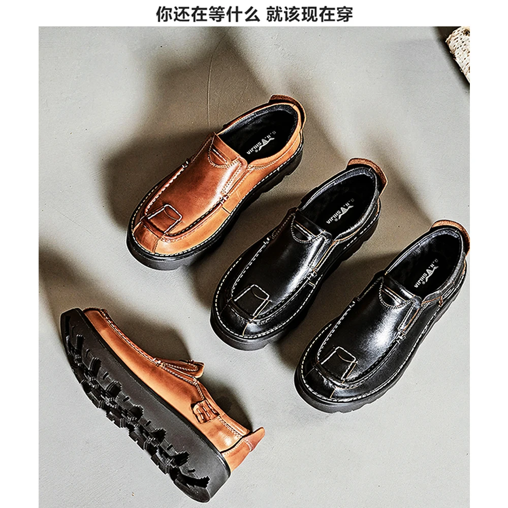 Fashion Genuine Leather Men's Loafers Slip-on Casual Leather Sneakers Dress Shoes Lightweight Driving Walking Shoe Massage Brown