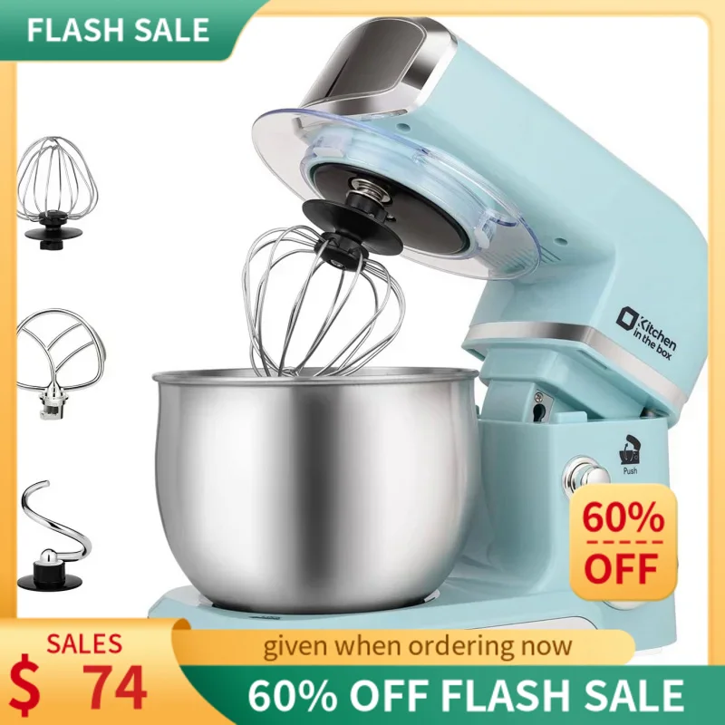 

Kitchen in the box Stand Mixer,3.2Qt Electric Food Mixer,6 Speed Lightweight Kitchen Mixer with Egg Whisk,Dough Hook,Flat Beater