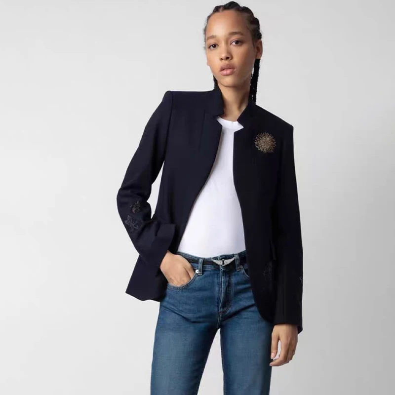 

Zadig Causal Blazer Women Fashion Diamond Black Coat Suits Female New Lapel Cotton Pocket Spring Office Lady Blazers Suit Tops