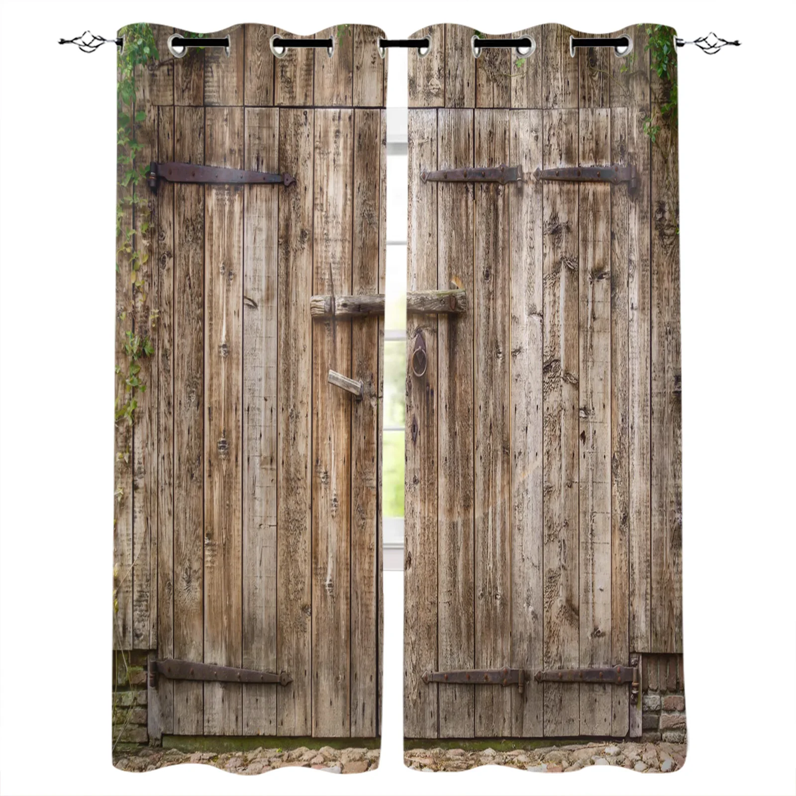 

Brown Wooden Door Nails Retro Style Blackout Curtains Window Curtains For Bedroom Living Room Decor Window Treatments