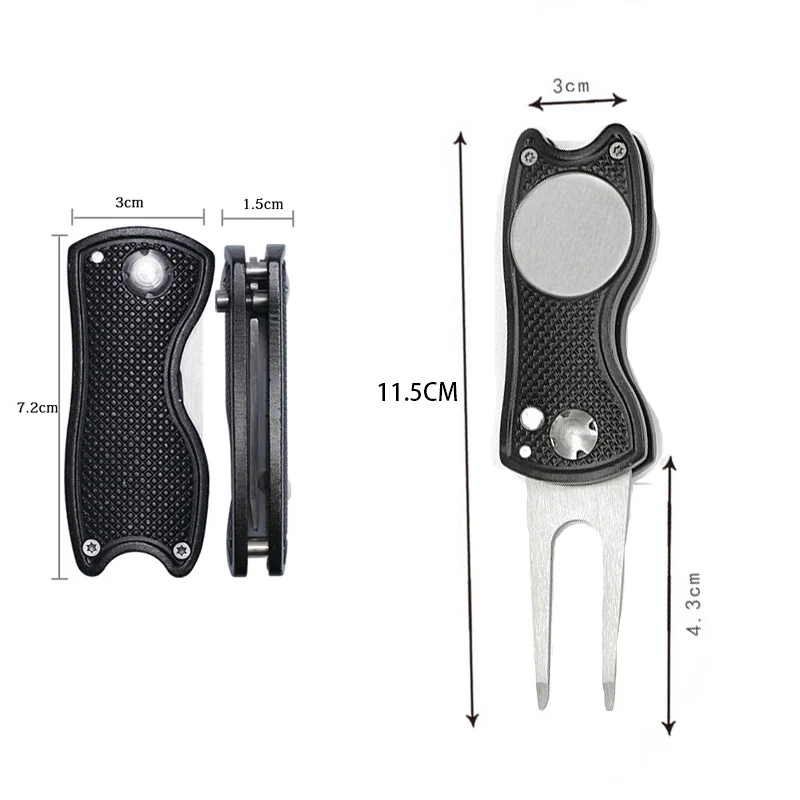 1PC Foldable Metal Golf Turf Repair Tool With Magnetic Ball Marker And Pop-Up Button For Golf Green Fork Golf Tool