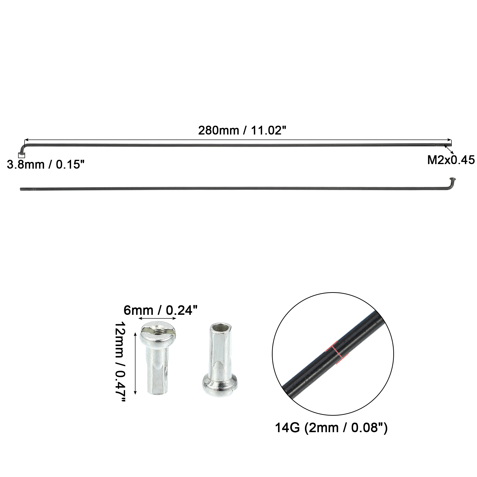 Bicycle Spokes X Autohaux 36 Pcs 14G J Bend 253mm 277mm 280mm with Nipples Steel Black bicycle spokes bike spokes nipples